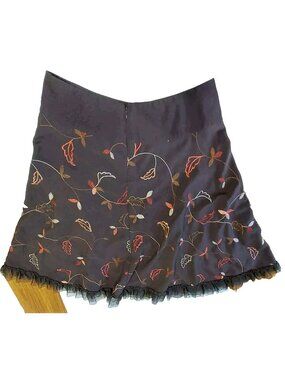 SLB Skirt Brown Size 10 Leaves Tule Bottom Flare Bottom Embroidered
